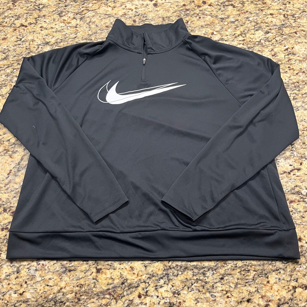 Nike Running Dri-FIT Quarter Zip Pullover Black Double Swoosh Womens 1X Active